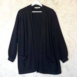 Vintage St. John Cardigan Long Black Knit Pleated Pockets Sz Small